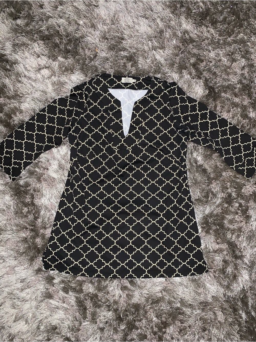 Katherine Way Black Tunic with Cream Geometric Print